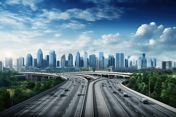 Fototapeta premium Traffic in the city at sunset. generative ai