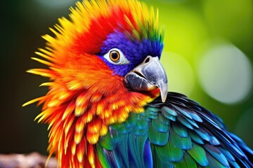 the colorful plumage of a tropical bird up close