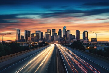 Fototapeta premium Animated Abstract City Blur. Moving cars with blurred lights through the city at night. Generative AI