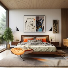 Bedroom interior design in Mid-Century Modern style