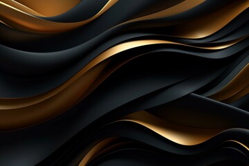 An elegant abstract template featuring overlapping black and gold lines on a dark background. Generative AI