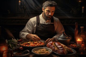 man With finesse, he prepared a gourmet meal for a special occasion.