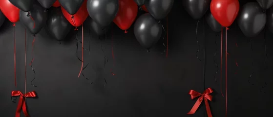 Gordijnen Red balloons on black background. © Synthetica