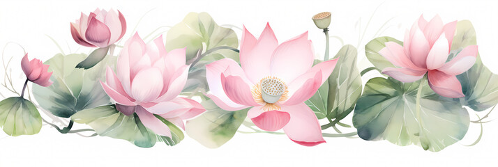 pink lotus flower on painting harmony and peace watercolor
