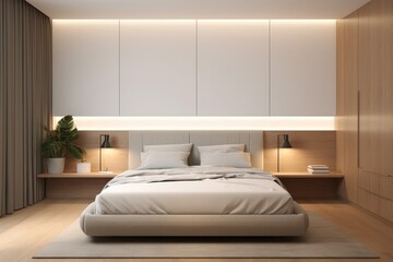 minimalist bedroom with smart lighting control switch