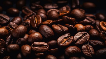 Roasted coffee beans can be used as a background. Generative AI