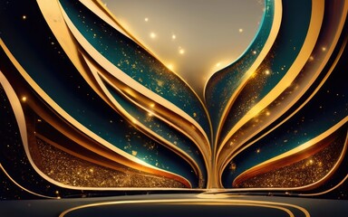 Luxury abstract gold curve background with glitter light effect decoration with Generative AI.