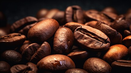 Roasted coffee beans can be used as a background. Generative AI