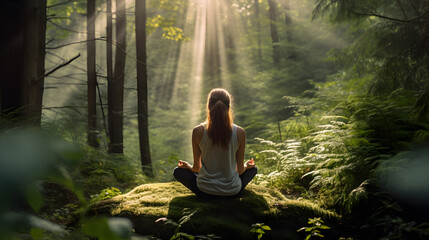 person doing a yoga meditation in the forest