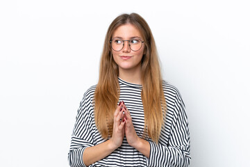 Young caucasian woman isolated on white background scheming something