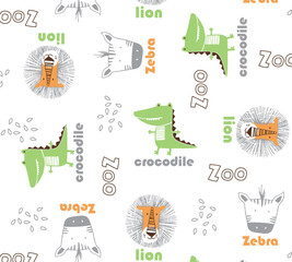 Lion,Crocodile,zebra pattern for kids wear print