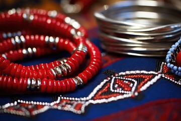 a close-up of intricate beadwork on native jewelry