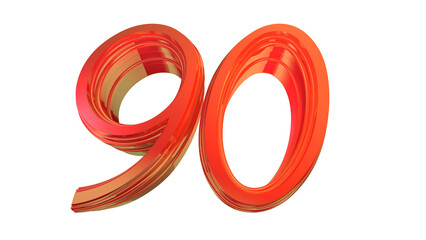 Clean red glossy 3d number 90