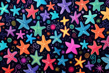 Starfish quirky doodle pattern, wallpaper, background, cartoon, vector, whimsical Illustration