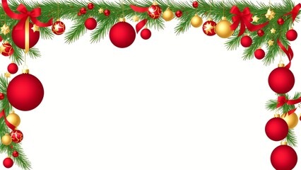 Christmas Frame With Red And Gold Ornaments