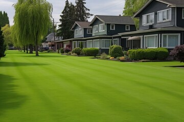 Fototapeta na wymiar manicured lawns in a row of houses