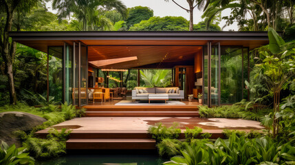 Ferienhaus in den Tropen. Generiert mit KI