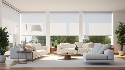 Roller blinds positioned within the indoor space