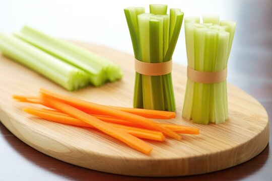 pair of intertwined carrot and celery on board