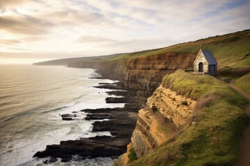 a lone chapel on a coastal cliff