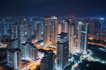 Fototapeta na wymiar Drone images of city skyline at night