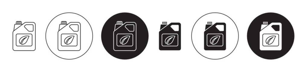 Biofuel canister icon set. biodiesel fuel vector symbol. bioethanol or ethanol tank sign in black filled and outlined style.