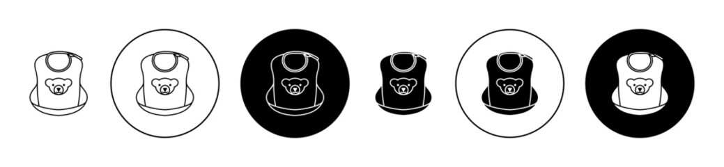 Baby bib icon set. baby meal apron vector symbol in black filled and outlined style.