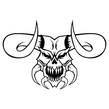Demon Vector Black And White Devil Head Logo Mascot template