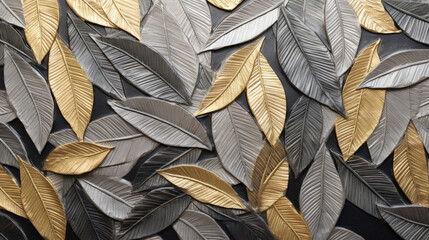 Abstract golden and chrome leaves wallpaper art