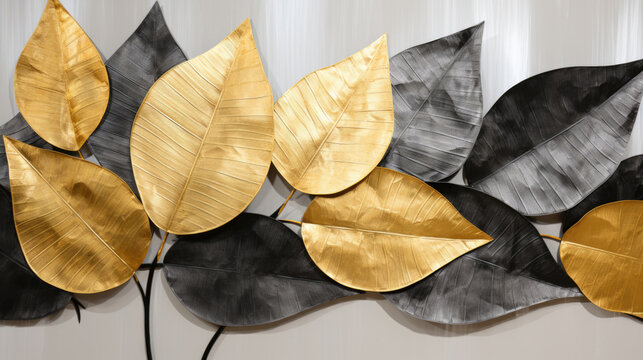 Abstract gold and black leaf wall art