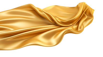 3d gold luxury silk cloth floating in the air isolated transparent