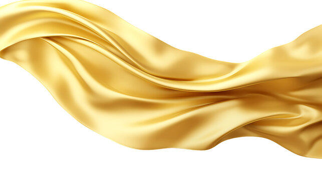 3d gold luxury silk cloth floating in the air isolated transparent