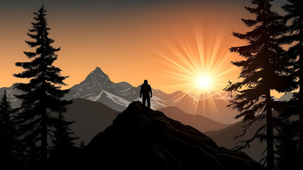 Fototapeta premium Silhouette of man on the top of the mountain