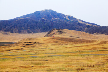 Scenery of Kusasenri plateau in late winter, Aso, Kumamoto, Japan