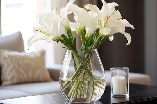 pristine white lilies in a clear vase depicting purity