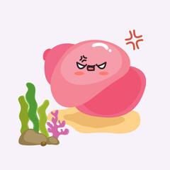 Fototapeta premium Vector adorable pink oysters are angry at the beach cartoon illustration