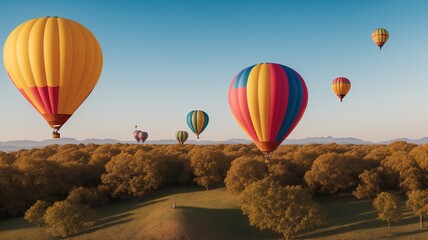 A Group Of Hot Air Balloons Flying Over A Field