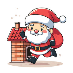 HOLIDAY CHRISTMAS, MARRY CHRISTMAS / Chimney Santa Claus - Cute and Fabulous Hipster Santa Claus Sticker Collection, Illustrated Vector Style, Isolated on a Transparent Background png (Generative Ai)