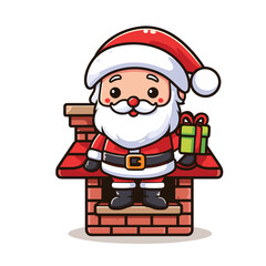 HOLIDAY CHRISTMAS, MARRY CHRISTMAS / Chimney Santa Claus - Cute and Fabulous Hipster Santa Claus Sticker Collection, Illustrated Vector Style, Isolated on a Transparent Background png (Generative Ai)