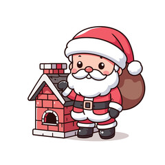 HOLIDAY CHRISTMAS, MARRY CHRISTMAS / Chimney Santa Claus - Cute and Fabulous Hipster Santa Claus Sticker Collection, Illustrated Vector Style, Isolated on a Transparent Background png (Generative Ai)