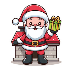 HOLIDAY CHRISTMAS, MARRY CHRISTMAS / Chimney Santa Claus - Cute and Fabulous Hipster Santa Claus Sticker Collection, Illustrated Vector Style, Isolated on a Transparent Background png (Generative Ai)