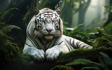 Magnificent White Tiger Rests Lush