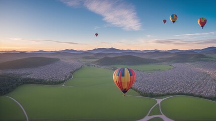 A Group Of Hot Air Balloons Flying Over A City