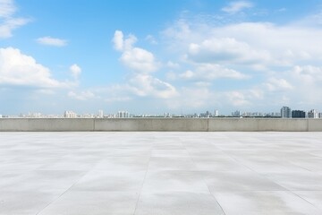 Empty Concrete Floor on the Rooftop with Blue Sky and White Clouds Background - High Quality Photo