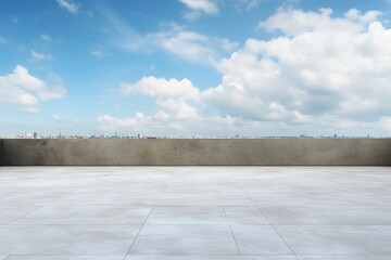 Empty Concrete Floor on the Rooftop with Blue Sky and White Clouds Background - High Quality Photo