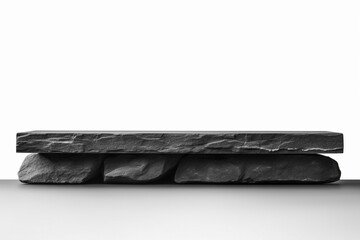 Empty Top of Black Stone Shelf Isolated on White Background for Product Display