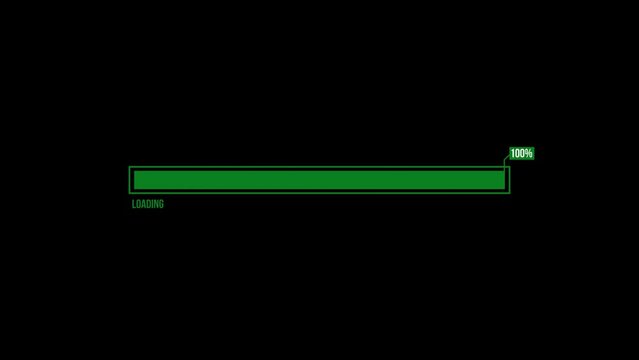 reen color loading bar animation isolated on a black background 4K.