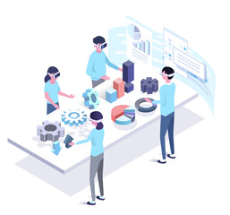 vector virtual l reality isometric illustration of working poeple