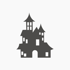 Scary halloween house icon vector. Haunted house, castle, tower, residence for Halloween. 