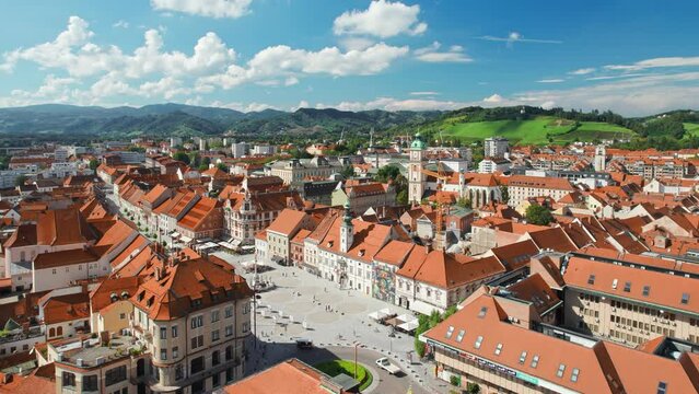 Maribor cityscape aerial view at sunny day, Slovenia